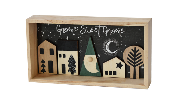Gnome Sweet Gnome Village Scene Shadow Box