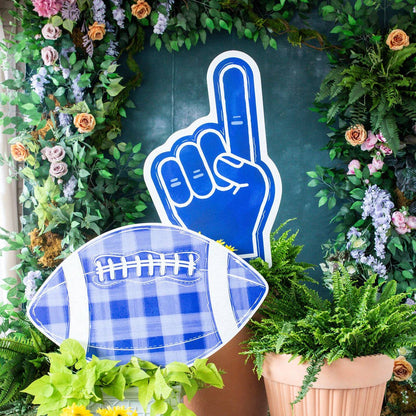 Customizable Blue Gingham Football Garden Stake