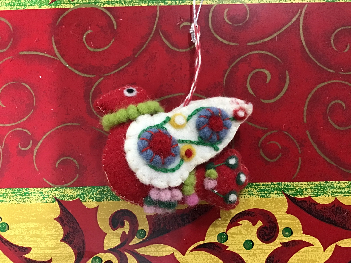 Red and white bird ornament