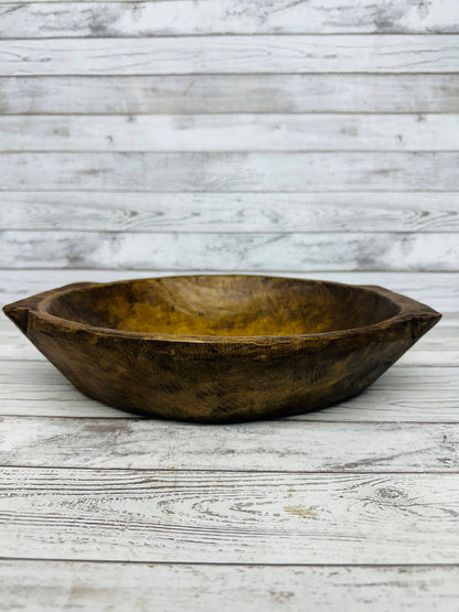 Large Round Bowl  dark brown with Handles 