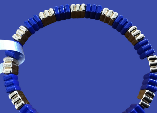 Enamel cobalt blue and gold ribbed bracelet