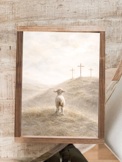 Lamb and Three Crosses, Wood Sign | Easter Wall Art
