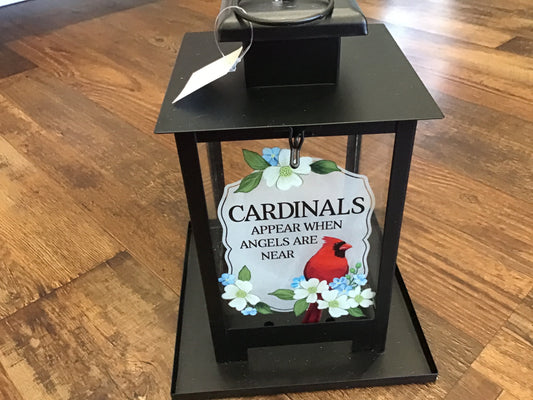 Memorial bird feeder cardinal glass and black metal