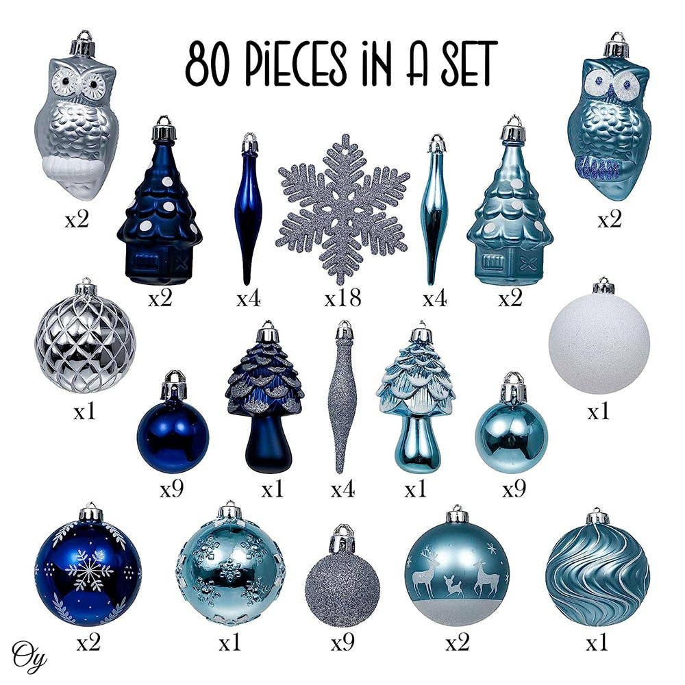 Blue and Silver 80-Piece Ornament Bundle