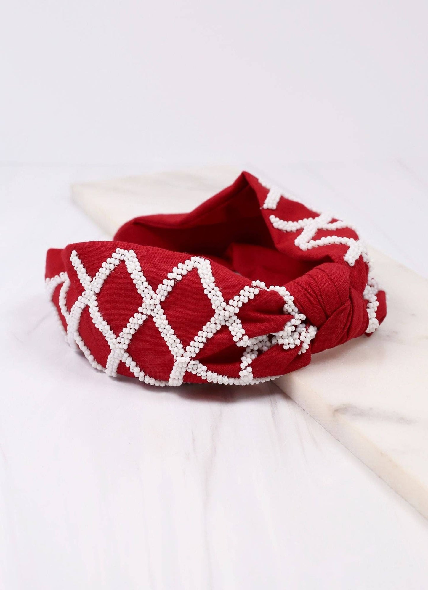 Lattice Beaded Headband BURGUNDY