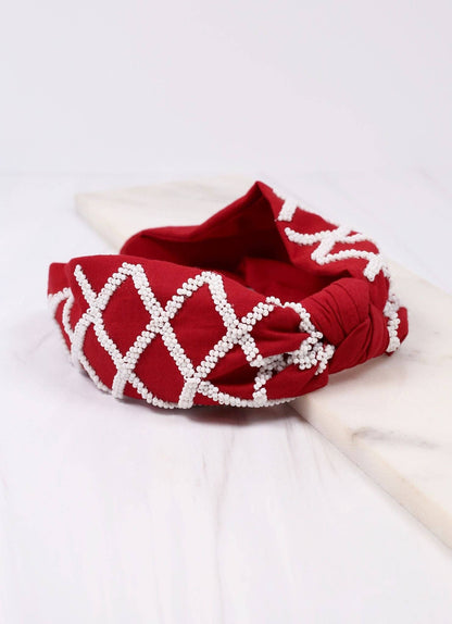 Lattice Beaded Headband BURGUNDY