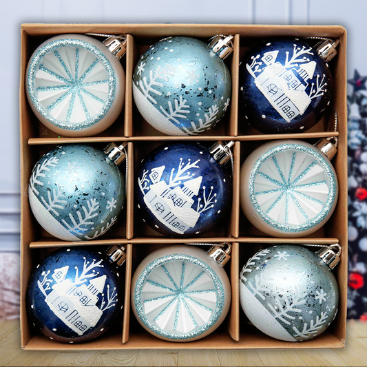 Elegant Blue Winter Theme Christmas Ornament Bundle, 9 Piece
