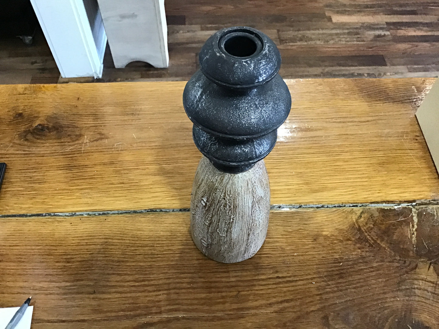 Large Wood and metal candle stick 11 inches tall
