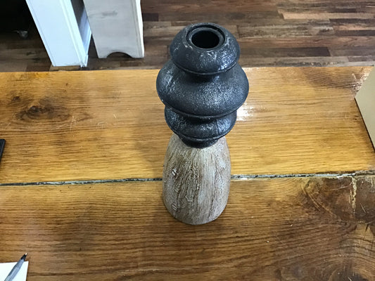 Large Wood and metal candle stick 11 inches tall