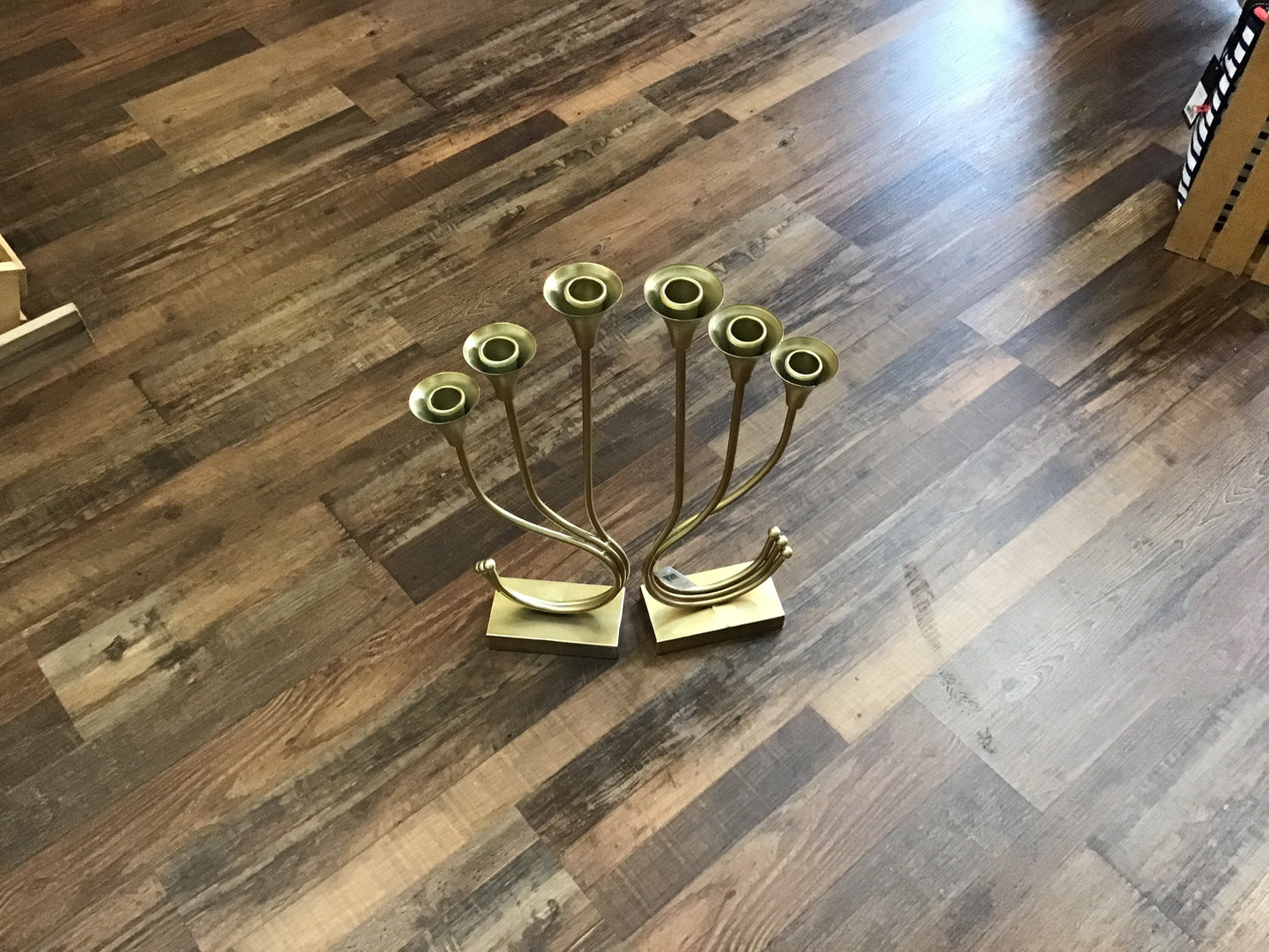 Gold tone  large candlesticks metal  21 inches tall and 7 inches wide set of two