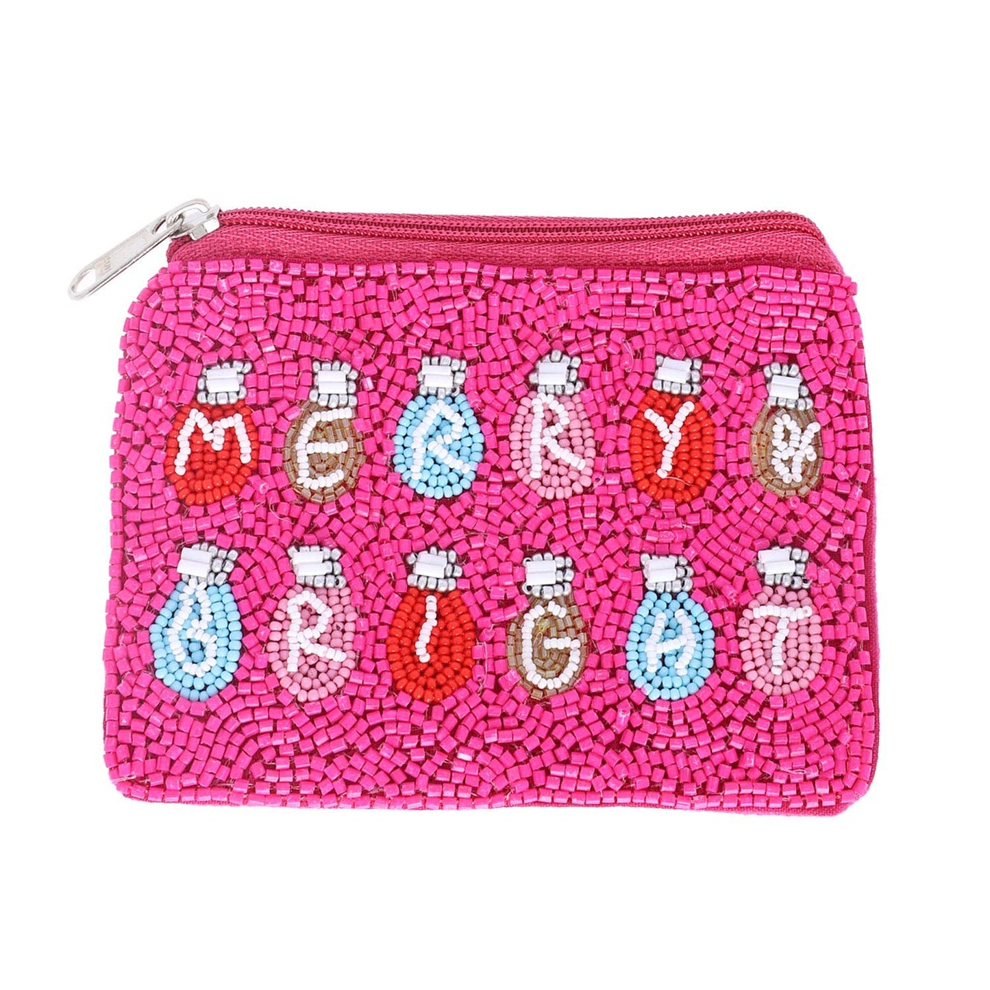 Merry Bright Christmas Beaded Coin Bag