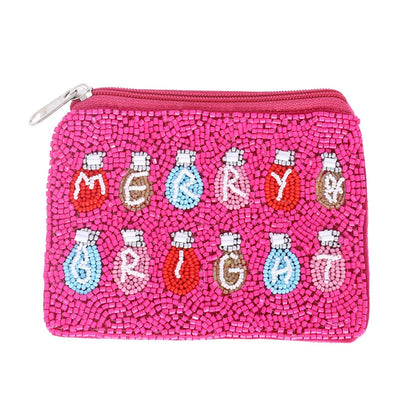 Merry Bright Christmas Beaded Coin Bag