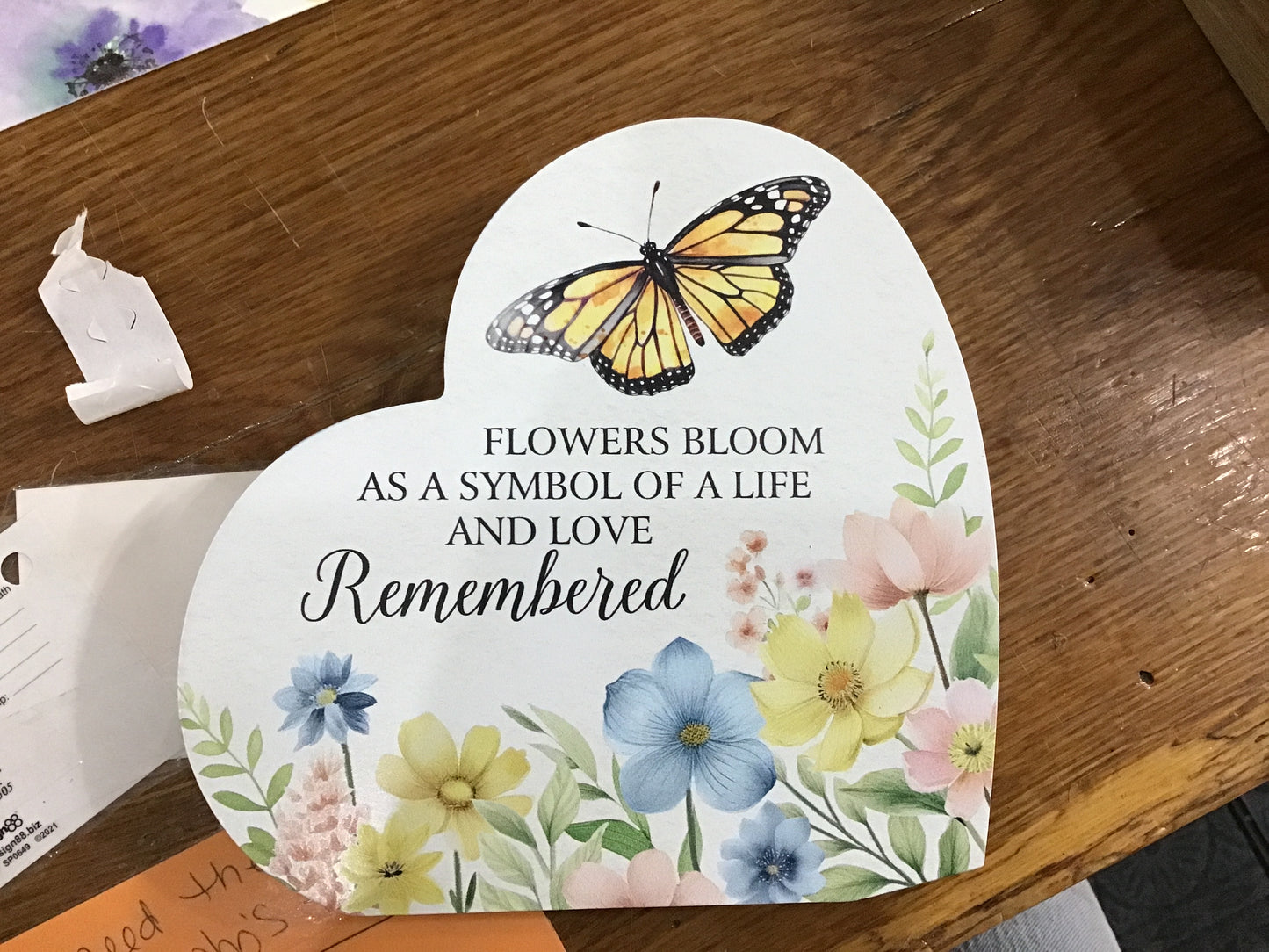 Memorial Heart Shelf Sitter “Remembered” Butterfly