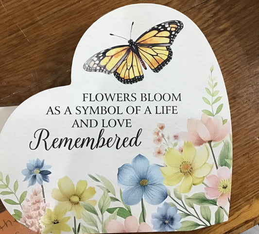 Memorial Heart Shelf Sitter “Remembered” Butterfly