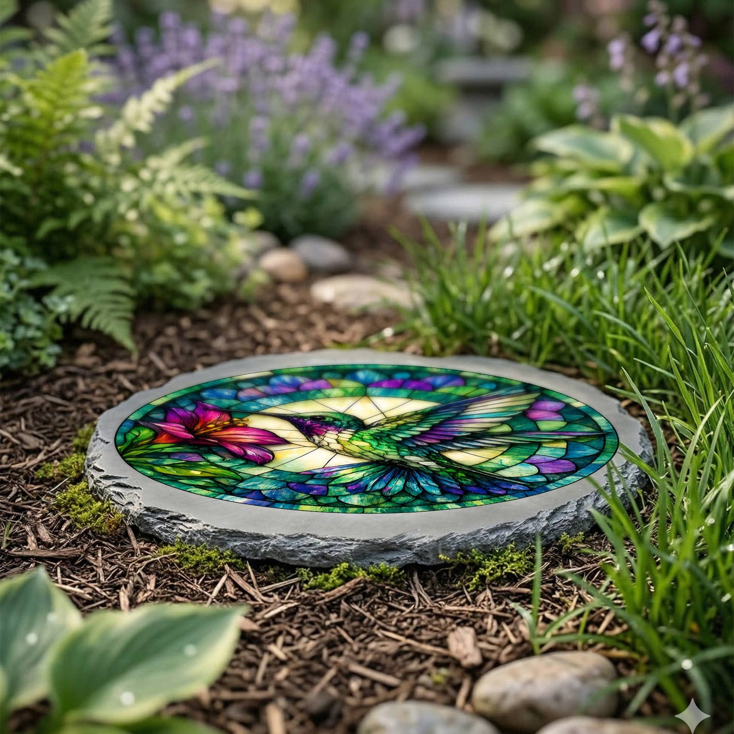 Memorial  Stain Glass Artwork  HUMMINGBIRD STONE GRAY