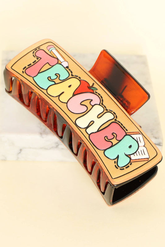 Teacher Tooled Leather Hair Claw Clip