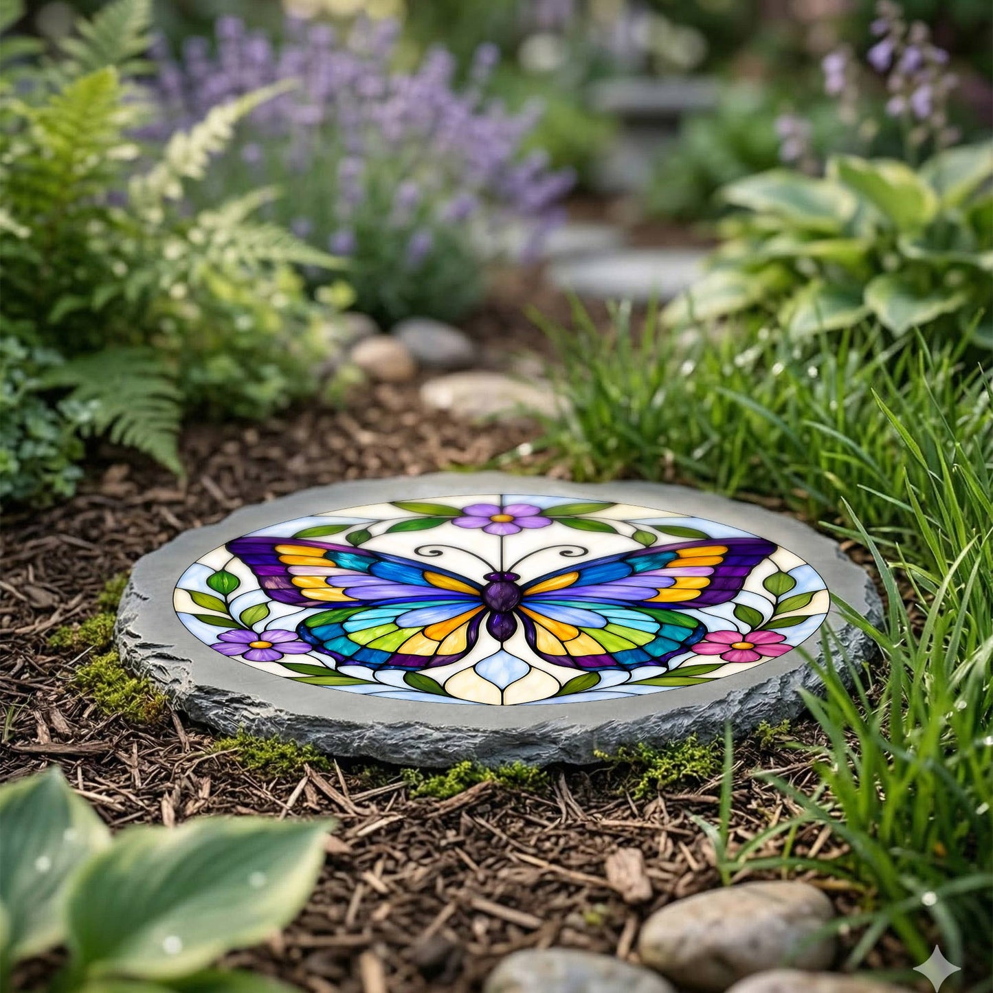 Memorial Stain Glass Artwork  BUTTERFLY STONE GRAY