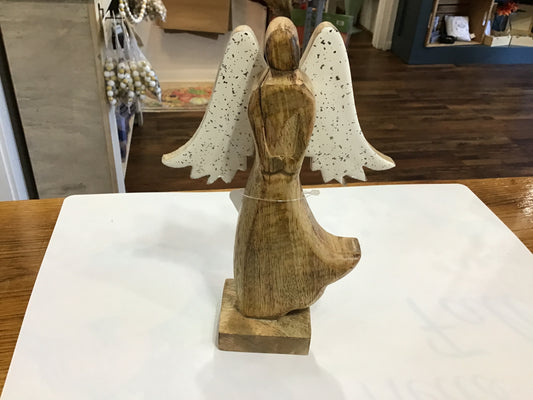 Small wood angel white glitter wings