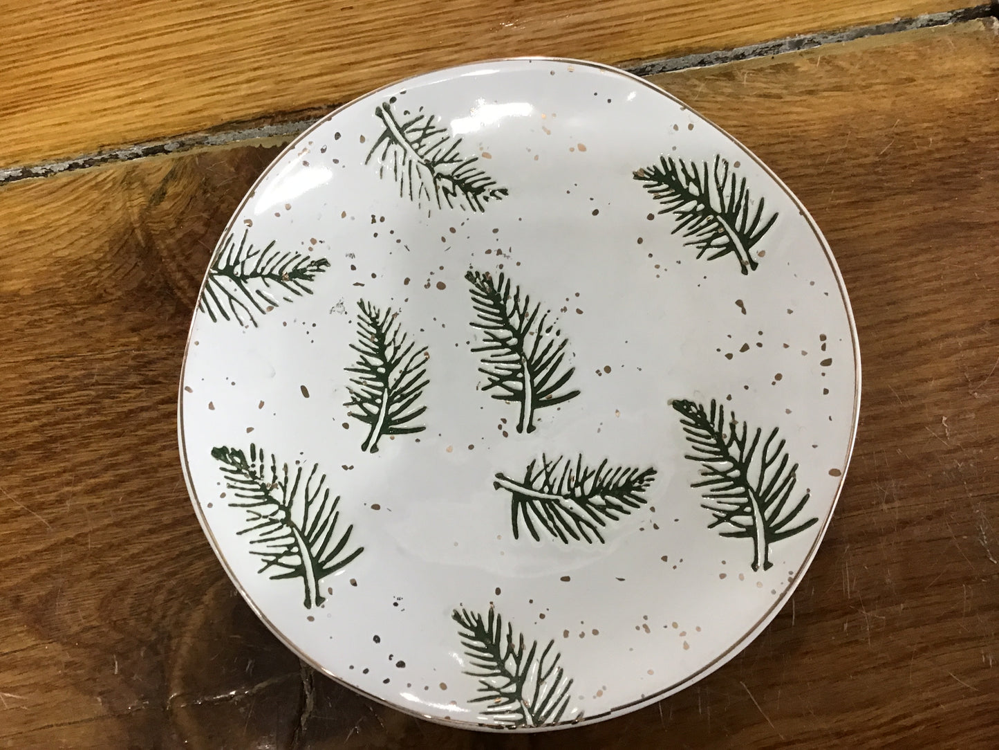 Pine leaves and gold dots dessert plate ceramic