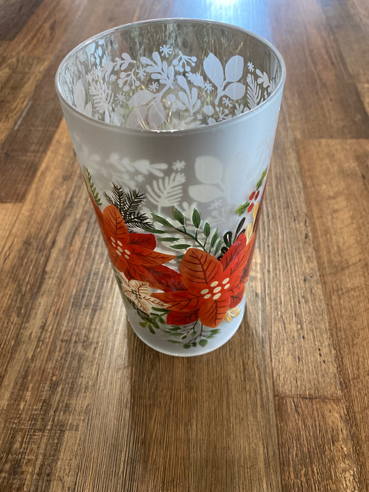 Cardinal and Poinsettia Laser Cut Lighted Glass