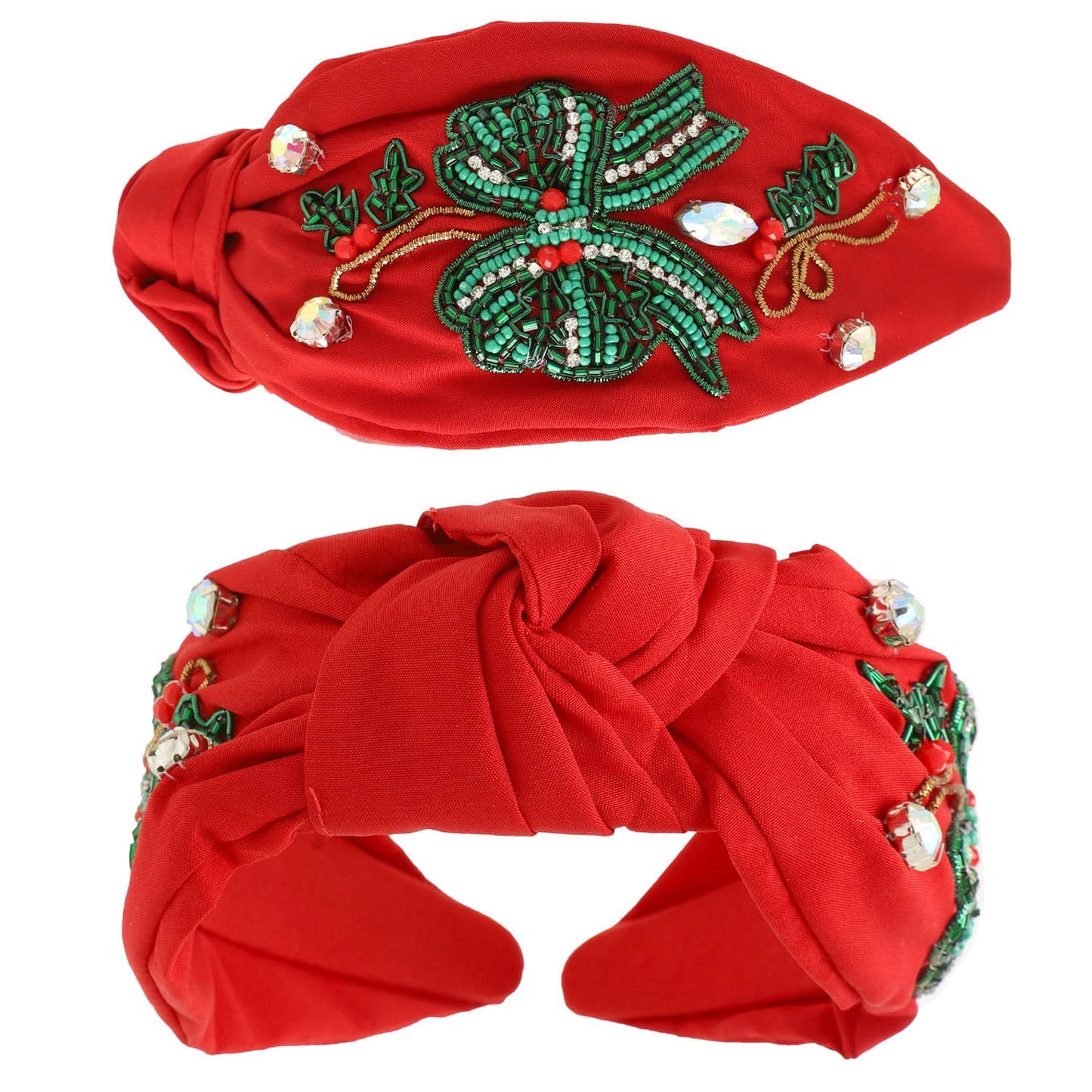 Christmas Bow Jeweled Top Knotted Headband