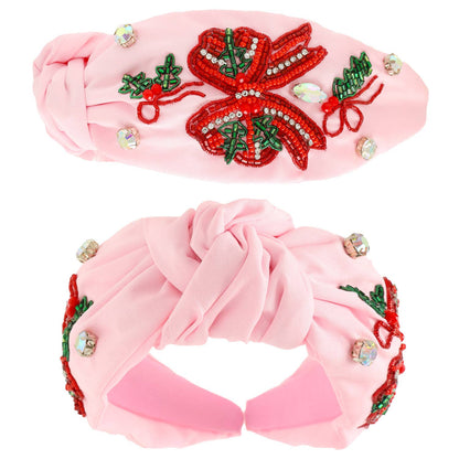 Christmas Bow Jeweled Top Knotted Headband