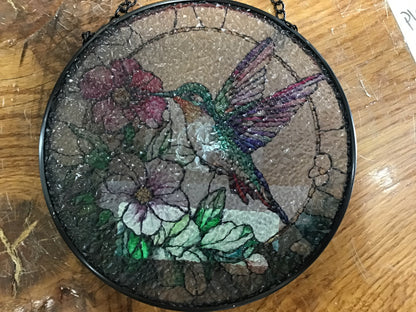 Cardinal, sunflower, hummingbird, stained glass suncatcher