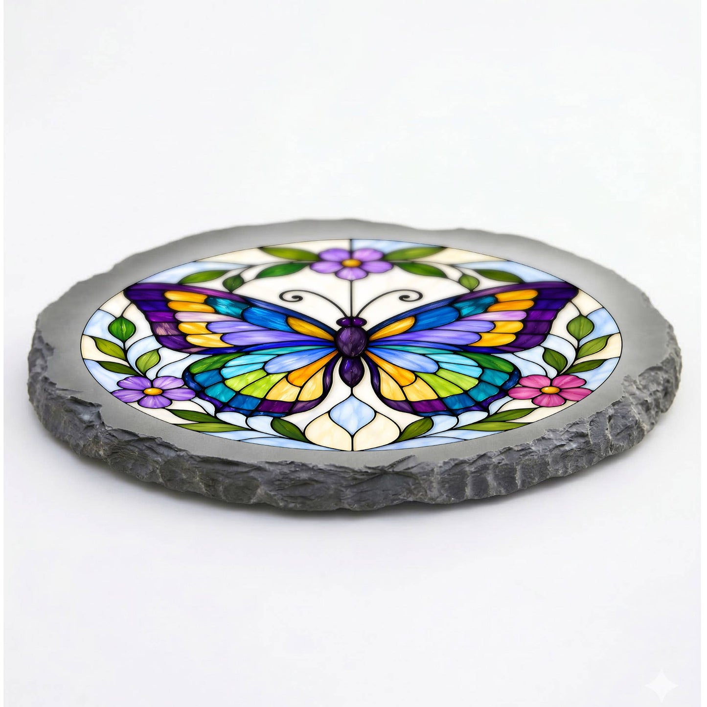 Memorial Stain Glass Artwork  BUTTERFLY STONE GRAY