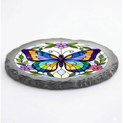 Memorial Stain Glass Artwork  BUTTERFLY STONE GRAY