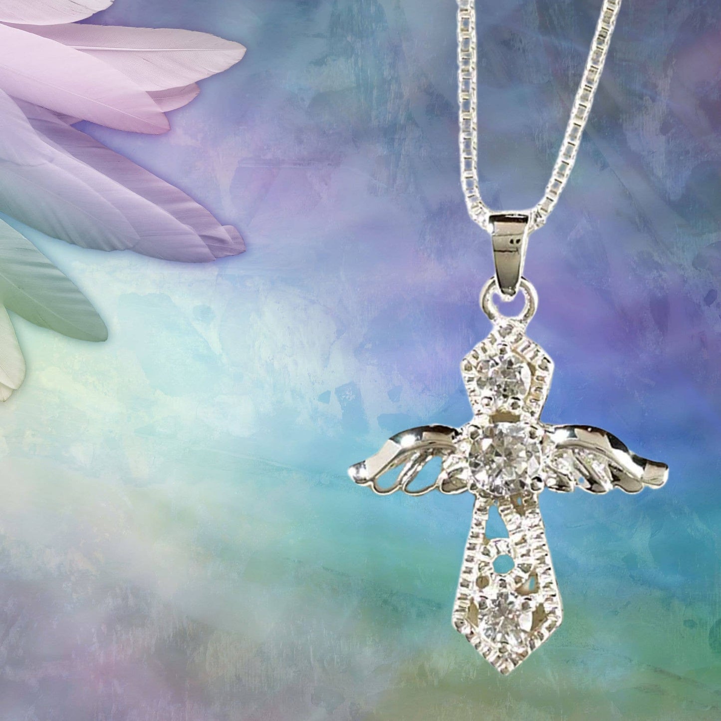 Silver Plated Angel Cross Necklace