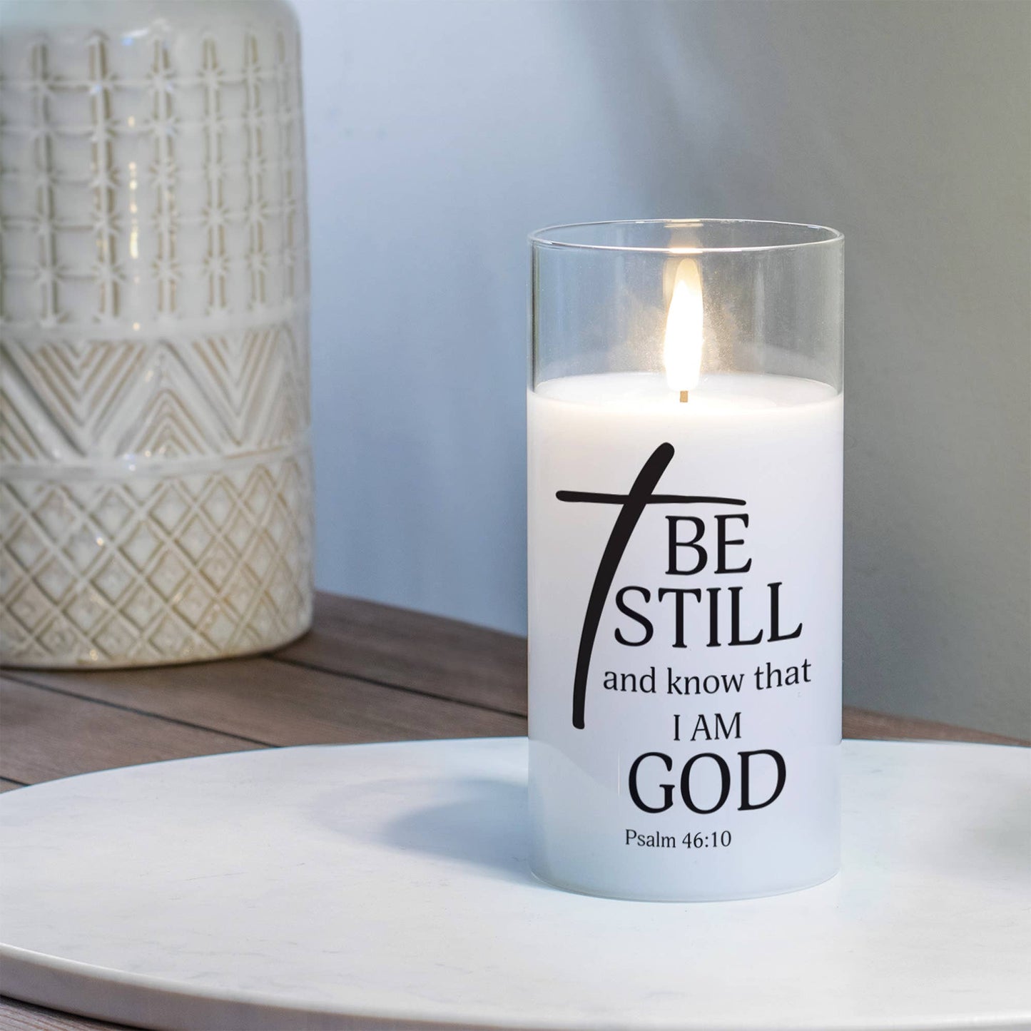 LED Candle Be Still & Ps.46:10 6in White