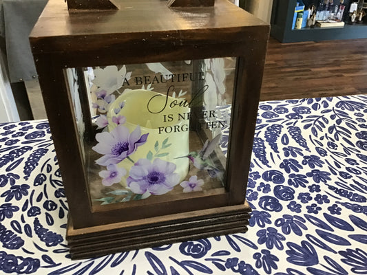 Memorial wood lantern hummingbird