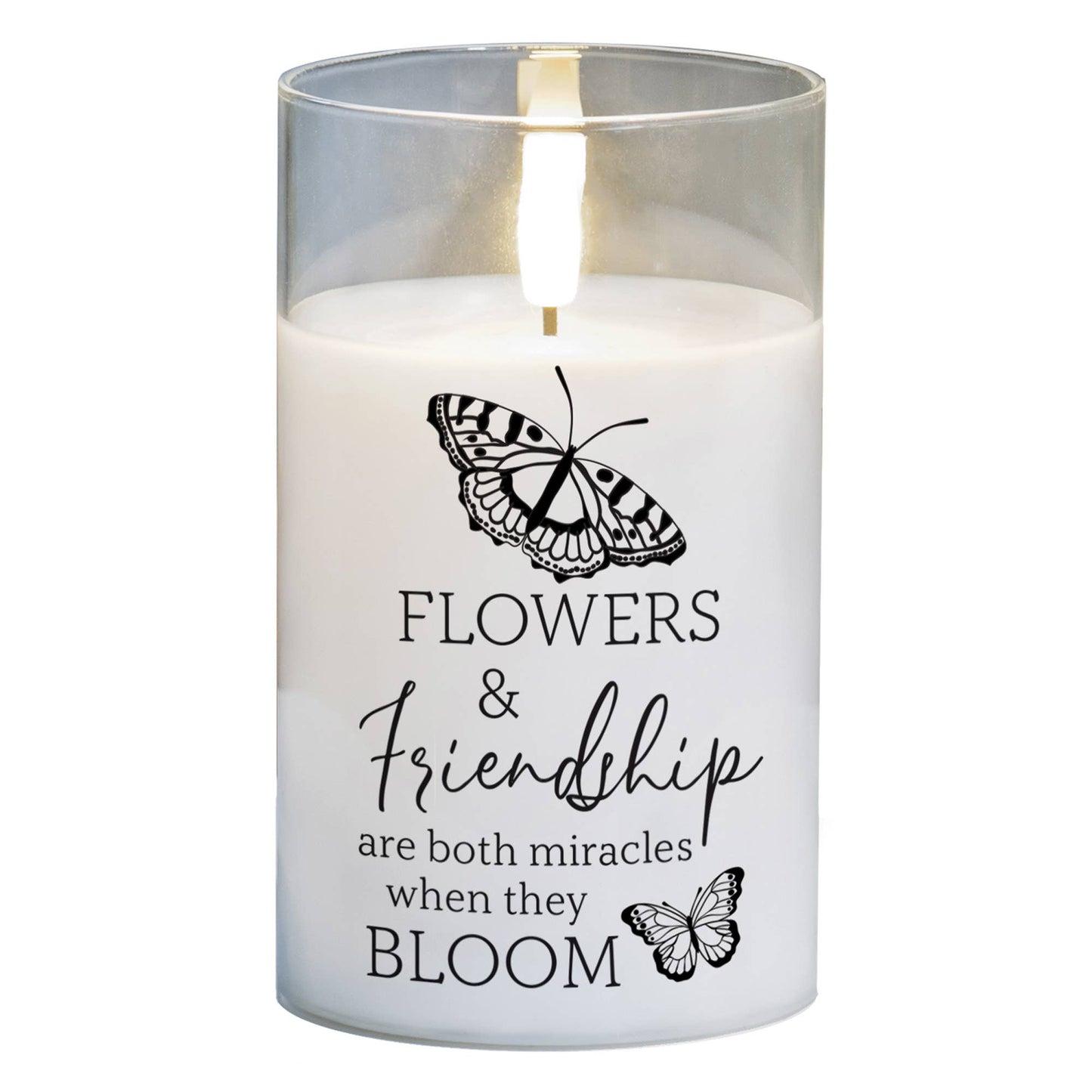 Flowers & Friendship 5in White LED Candle