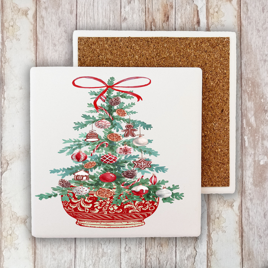 Christmas Chinoiserie Christmas Tree Stone Coaster