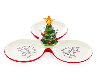 Ceramic Sectional Platter With Light Up Tree