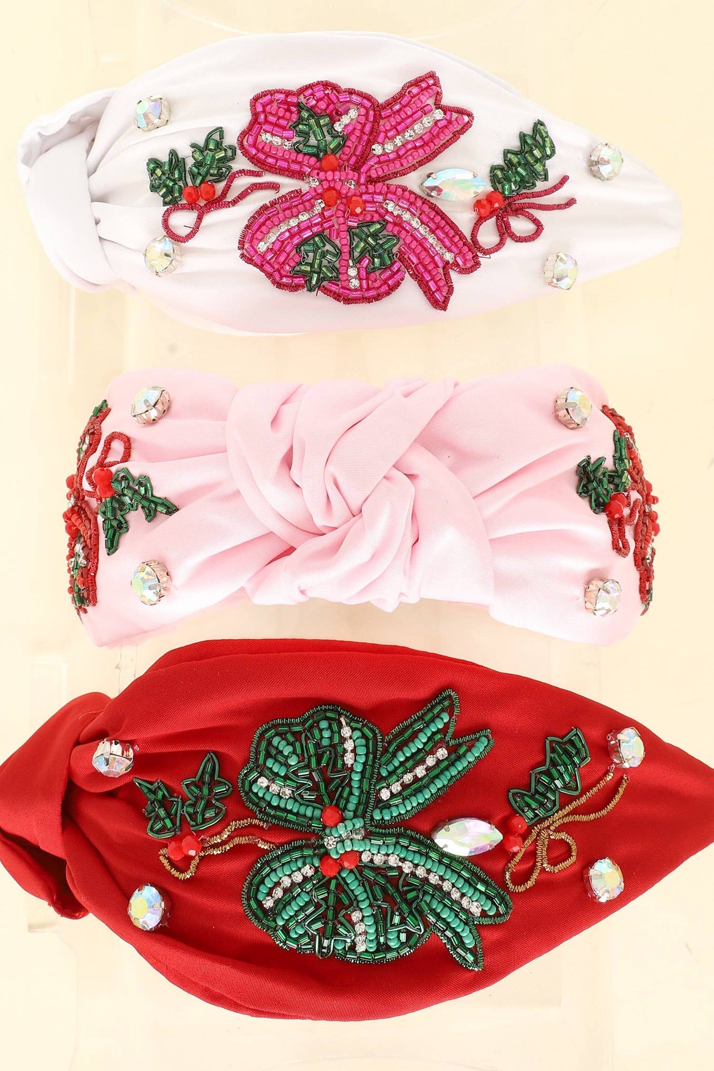 Christmas Bow Jeweled Top Knotted Headband