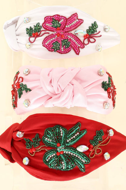 Christmas Bow Jeweled Top Knotted Headband