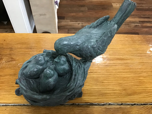 Mom and three baby birds 8 inches tall 8 inches wide poly shelf sitter
