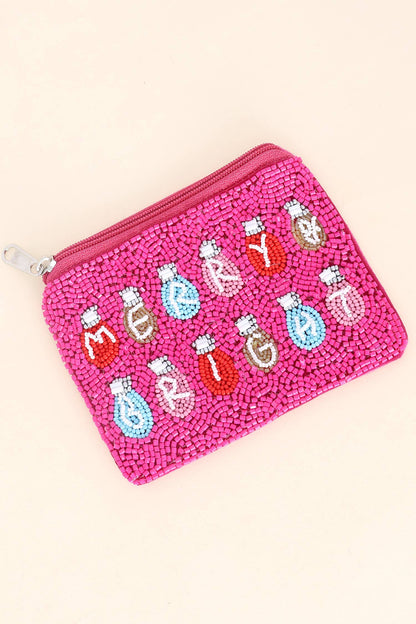 Merry Bright Christmas Beaded Coin Bag