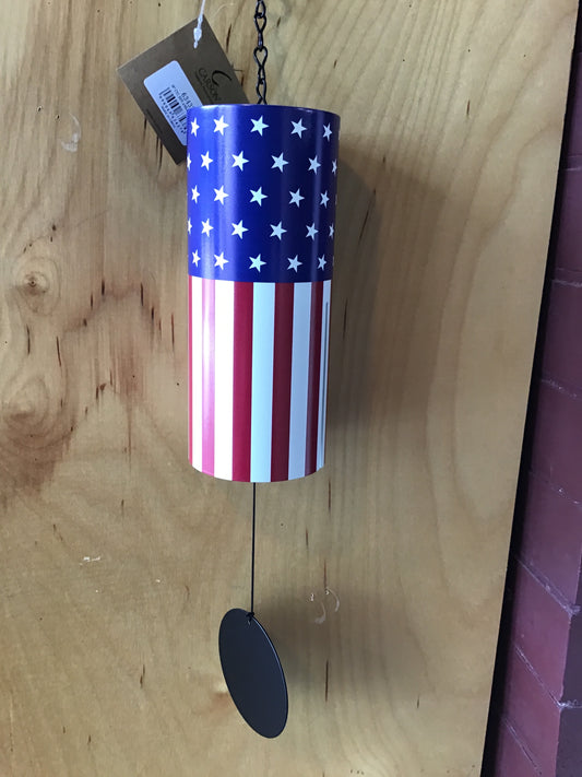 Small cylinder American flag memorial windchime