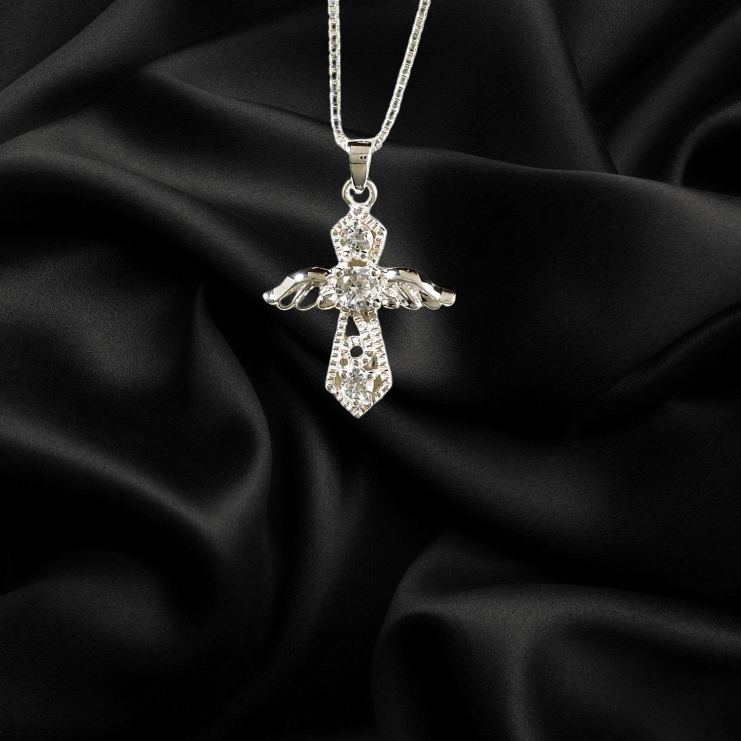 Silver Plated Angel Cross Necklace