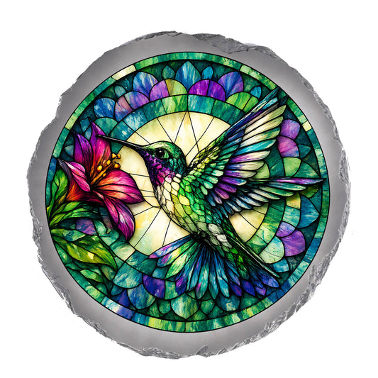 Memorial  Stain Glass Artwork  HUMMINGBIRD STONE GRAY
