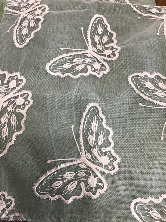 Green burlap butterfly table runner
