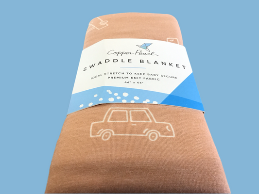 Copper pearl baby swaddle cars pattern