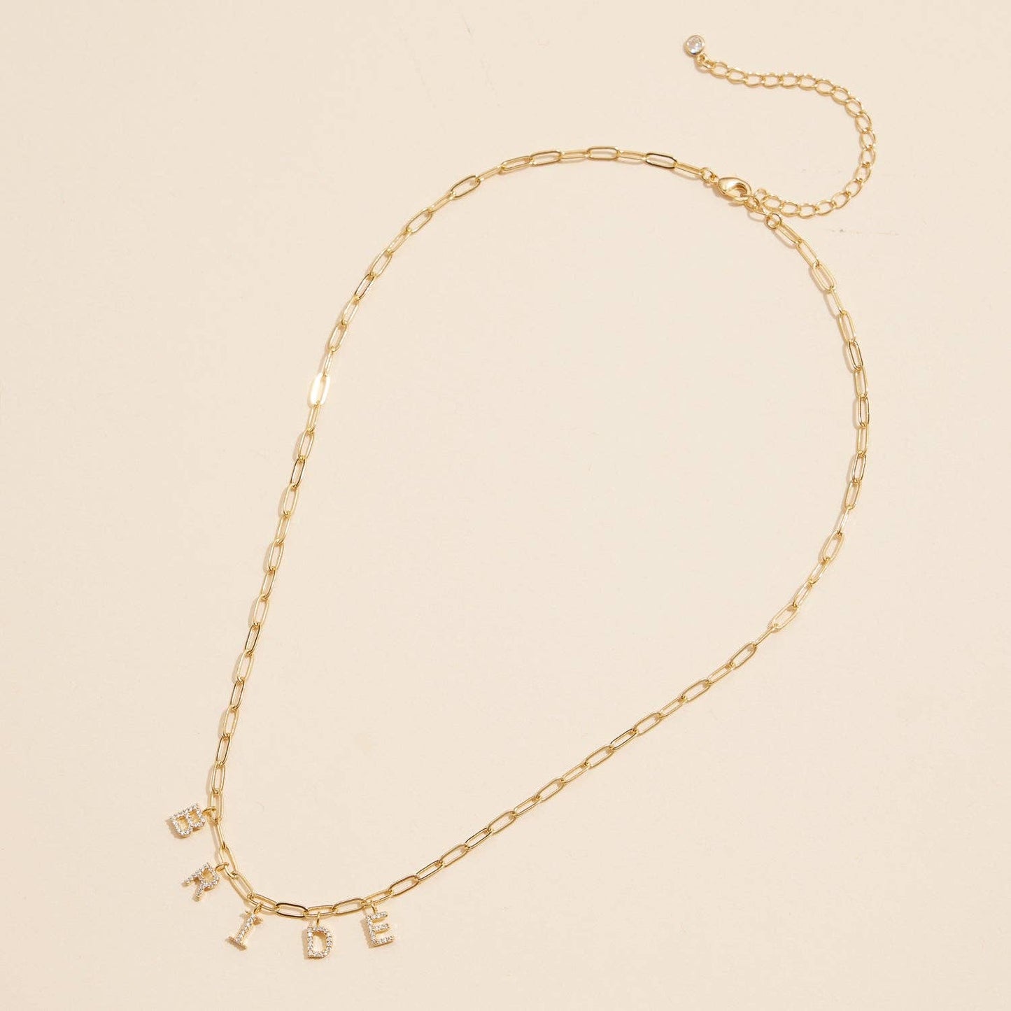 Sparkling "Bride"  Cubic Zirconia 18K Gold Charm Necklace