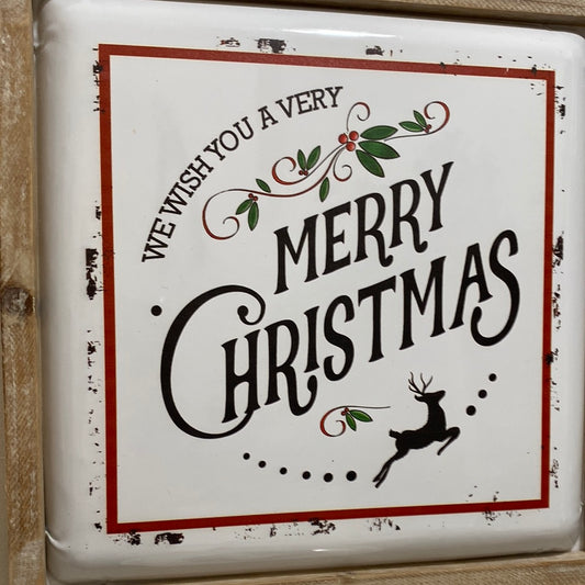 Merry Christmas Wood and Metal Framed Sign