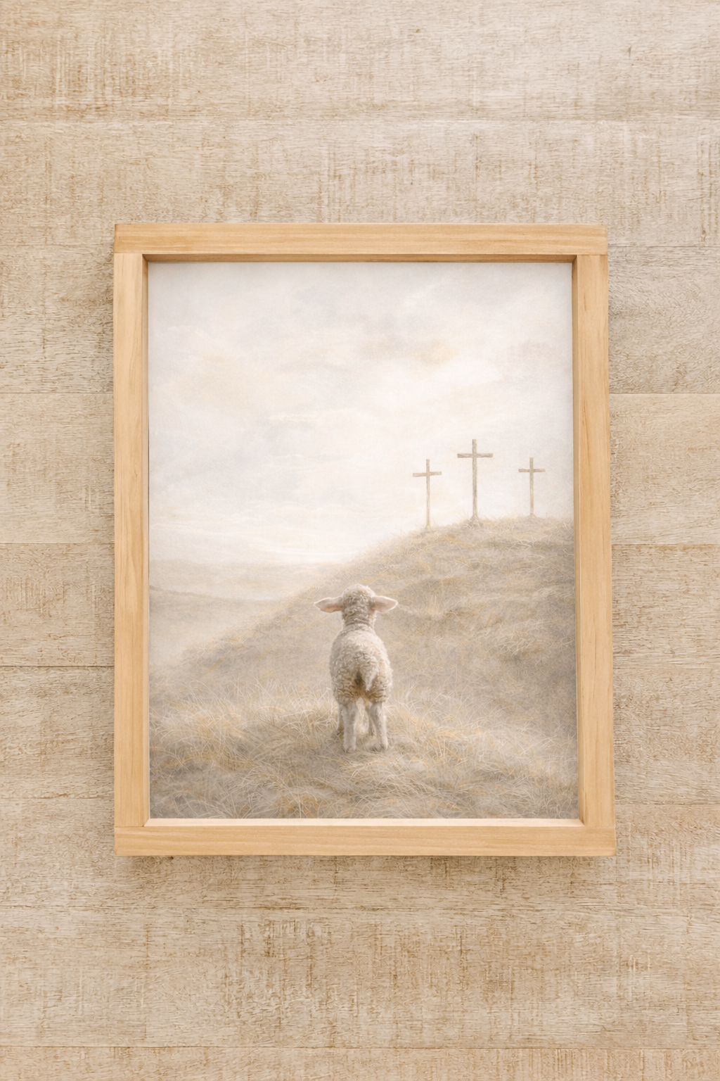Lamb and Three Crosses, Wood Sign | Easter Wall Art