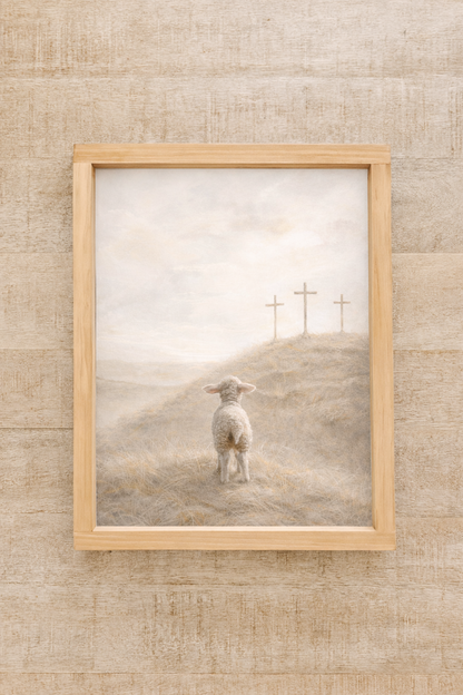 Lamb and Three Crosses, Wood Sign | Easter Wall Art