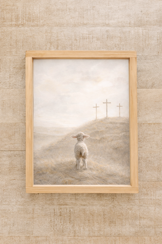 Lamb and Three Crosses, Wood Sign | Easter Wall Art
