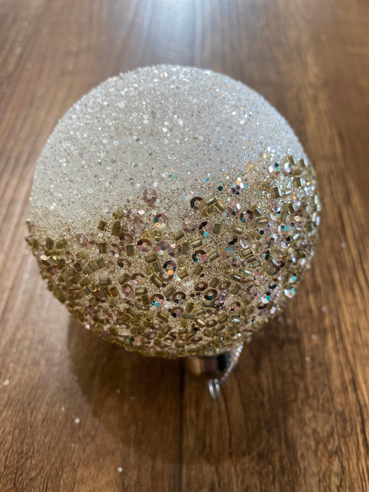 Gold and White Beaded Ornament